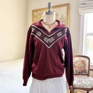 90s burgundy quarter zip fleece pullover Bonnie Evans‎ size petite large